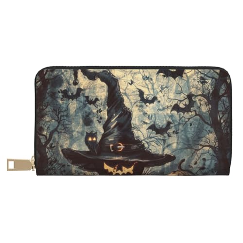 JKLQWC Hexenhut bedruckte lange Geldbörse für Damen und Herren, lustige PU-Leder-Geldbörse mit Münzgeldbörse und Kartenhalter, weiß, Einheitsgröße, Modern von JKLQWC