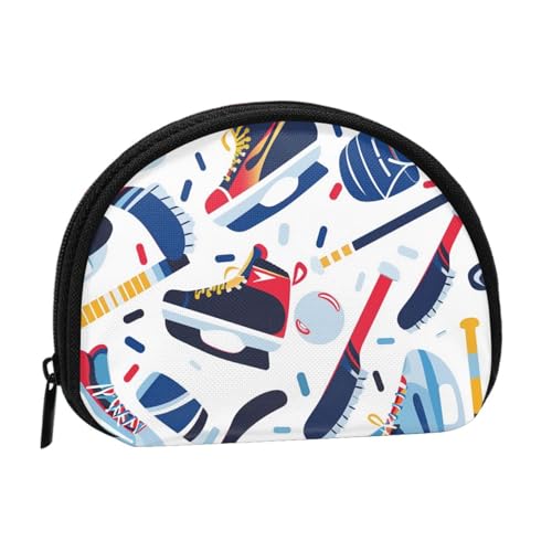 JKLQWC Hockey Elements Kreativ gemusterte bedruckte Münzbörse für Damen, niedlich, kleine Kleingeldbörse, Mini-Münzgeldbörse, Beutel mit Reißverschluss, Schwarz , Einheitsgröße, Modern von JKLQWC