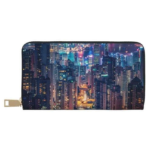 JKLQWC Hong Kong bedruckte lange Geldbörse für Damen und Herren, lustige PU-Leder-Geldbörse mit Münzgeldbörse und Kartenhalter, weiß, Einheitsgröße, Modern von JKLQWC