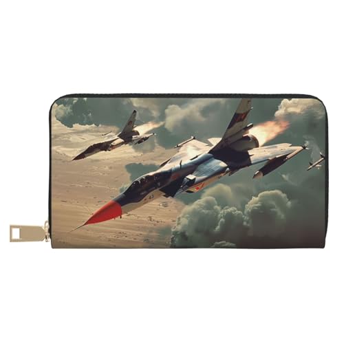 JKLQWC Jet Fighter bedruckte lange Geldbörse für Damen und Herren, lustige PU-Leder-Geldbörse mit Münzgeldbörse und Kartenhalter, weiß, Einheitsgröße, Modern von JKLQWC