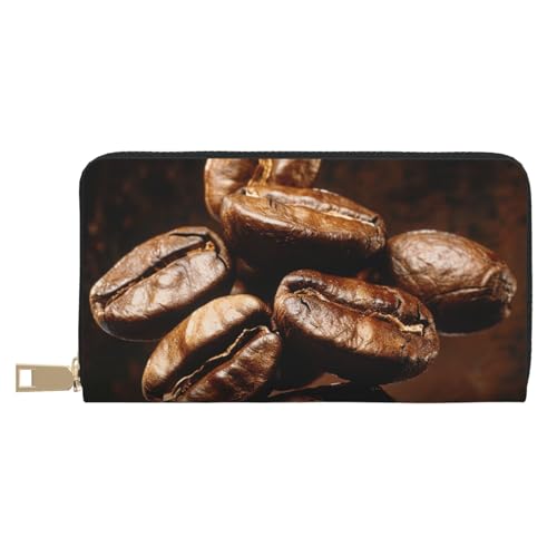 JKLQWC Kaffeebohnen bedruckte lange Geldbörse für Damen und Herren, lustige PU-Leder-Geldbörse mit Münzgeldbörse und Kartenhalter, weiß, Einheitsgröße, Modern von JKLQWC