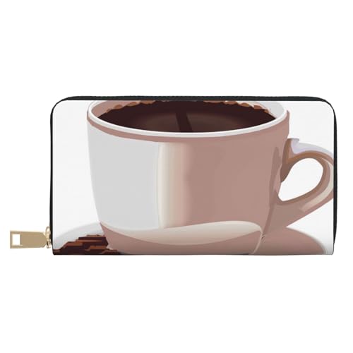 JKLQWC Kaffeetasse und Kaffeebohnen bedruckte lange Geldbörse für Damen und Herren, lustige PU-Leder-Geldbörse mit Münzgeldbörse und Kartenhalter, weiß, Einheitsgröße, Modern von JKLQWC