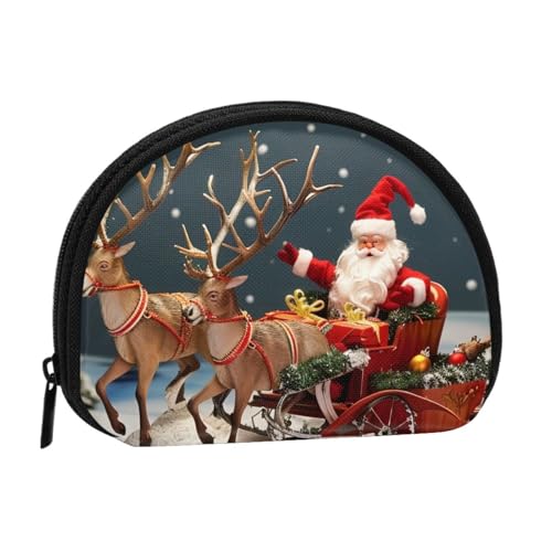 JKLQWC Kleingeldbörse mit Aufdruck "Merry Christmas" für Damen, niedlich, klein, Münzgeldbörse, Beutel mit Reißverschluss, Schwarz , Einheitsgröße, Modern von JKLQWC