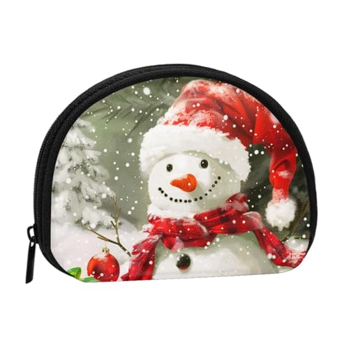 JKLQWC Kleingeldbörse mit Aufschrift "Merry Christmas with Happy Snowman" für Damen, niedlich, klein, Münzgeldbörse, Beutel mit Reißverschluss, Schwarz , Einheitsgröße, Modern von JKLQWC