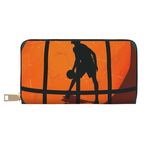 JKLQWC Lange Geldbörse mit Basketball-Kunstdruck für Damen und Herren, stilvolle und niedliche PU-Leder-Geldbörse mit Münzgeldbörse und Kreditkartenhalter, weiß, Einheitsgröße, Modern von JKLQWC