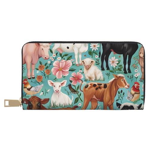 JKLQWC Lange Geldbörse mit Bauernhoftier-Motiv, für Damen und Herren, lustig, PU-Leder, Geldbörse mit Münzgeldbörse und Kartenhalter, weiß, Einheitsgröße, Modern von JKLQWC