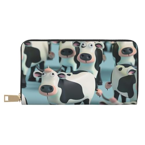 JKLQWC Lange Geldbörse mit Cartoon-Kuh-Druck, für Damen und Herren, lustige PU-Leder-Geldbörse mit Münzgeldbörse und Kartenhalter, weiß, Einheitsgröße, Modern von JKLQWC