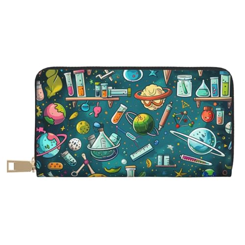 JKLQWC Lange Geldbörse mit Cartoon-Wissenschaftsthema für Damen und Herren, stilvolle und niedliche PU-Leder-Geldbörse mit Münzgeldbörse und Kreditkartenhalter, weiß, Einheitsgröße, Modern von JKLQWC