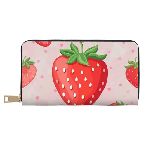 JKLQWC Lange Geldbörse mit Erdbeer-Druck, für Damen und Herren, stilvolle und niedliche PU-Leder-Geldbörse mit Münzgeldbörse und Kreditkartenfach, weiß, Einheitsgröße, Modern von JKLQWC