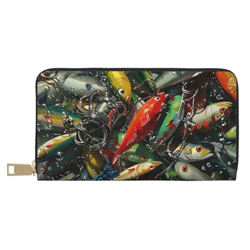 JKLQWC Lange Geldbörse mit Fischködermotiv, für Damen und Herren, stilvolle und niedliche Geldbörse aus PU-Leder mit Münzfach und Kreditkartenfach, weiß, Einheitsgröße, Modern von JKLQWC