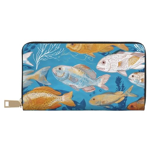 JKLQWC Lange Geldbörse mit Fischmotiv, für Damen und Herren, stilvolle und niedliche Geldbörse aus PU-Leder mit Münzfach und Kreditkartenfach, weiß, Einheitsgröße, Modern von JKLQWC