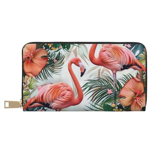 JKLQWC Lange Geldbörse mit Flamingo-Blumen bedruckt für Damen und Herren, lustige PU-Leder-Geldbörse mit Münzgeldbörse und Kartenhalter, weiß, Einheitsgröße, Modern von JKLQWC