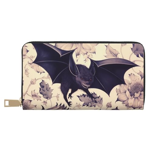 JKLQWC Lange Geldbörse mit Fledermausdruck für Damen und Herren, stilvolle und niedliche PU-Leder-Geldbörse mit Münzgeldbörse und Kreditkartenfach, weiß, Einheitsgröße, Modern von JKLQWC