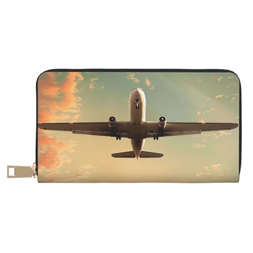 JKLQWC Lange Geldbörse mit Flugzeugdruck für Damen und Herren, stilvolle und niedliche PU-Leder-Geldbörse mit Münzgeldbörse und Kreditkartenfach, weiß, Einheitsgröße, Modern von JKLQWC