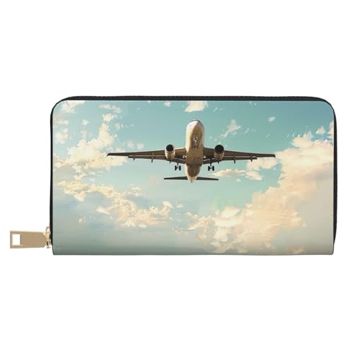 JKLQWC Lange Geldbörse mit Flugzeugdruck für Damen und Herren, stilvolle und niedliche PU-Leder-Geldbörse mit Münzgeldbörse und Kreditkartenfach, weiß, Einheitsgröße, Modern von JKLQWC