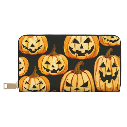 JKLQWC Lange Geldbörse mit Halloween-Muster, für Damen und Herren, stilvolle und niedliche PU-Leder-Geldbörse mit Münzfach und Kreditkartenhalter, weiß, Einheitsgröße, Modern von JKLQWC