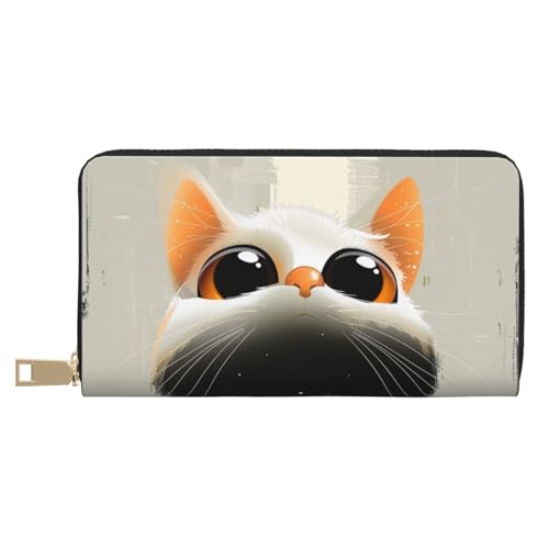 JKLQWC Lange Geldbörse mit Katzen-Motiv, für Damen und Herren, stilvolle und niedliche PU-Ledergeldbörse mit Münzfach und Kreditkartenfach, weiß, Einheitsgröße, Modern von JKLQWC