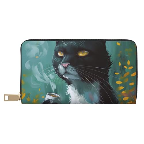 JKLQWC Lange Geldbörse mit Katzendruck, für Damen und Herren, stilvolle und niedliche PU-Leder-Geldbörse mit Münzgeldbörse und Kreditkartenfach, weiß, Einheitsgröße, Modern von JKLQWC