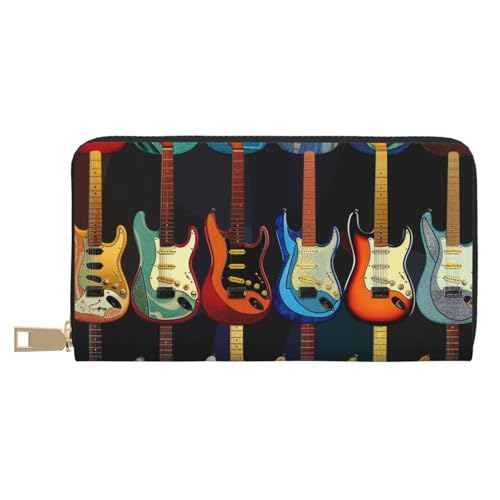 JKLQWC Lange Geldbörse mit Kunstgitarre, bedruckt, für Damen und Herren, stilvolle und niedliche PU-Leder-Geldbörse mit Münzfach und Kreditkartenfach, weiß, Einheitsgröße, Modern von JKLQWC