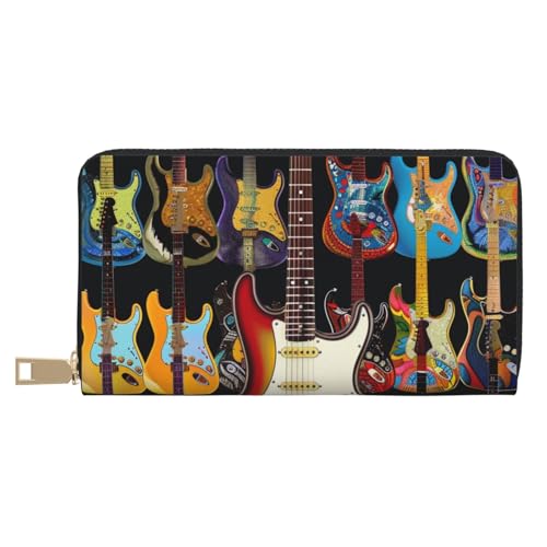 JKLQWC Lange Geldbörse mit Kunstgitarre, bedruckt, für Damen und Herren, stilvolle und niedliche PU-Leder-Geldbörse mit Münzfach und Kreditkartenfach, weiß, Einheitsgröße, Modern von JKLQWC