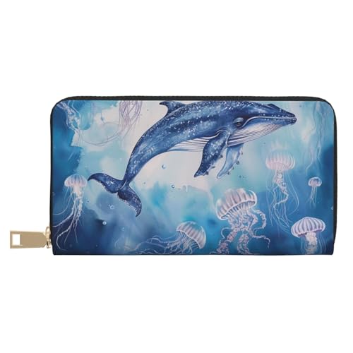 JKLQWC Lange Geldbörse mit Meereswal und Quallen für Damen und Herren, stilvolle und niedliche PU-Leder-Geldbörse mit Münzgeldbörse und Kreditkartenfach, weiß, Einheitsgröße, Modern von JKLQWC