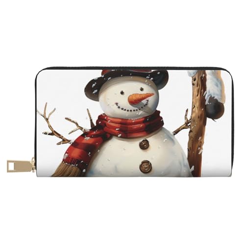 JKLQWC Lange Geldbörse mit Schneemann-Druck, für Damen und Herren, stilvolle und niedliche PU-Leder-Geldbörse mit Münzgeldbörse und Kreditkartenfach, weiß, Einheitsgröße, Modern von JKLQWC