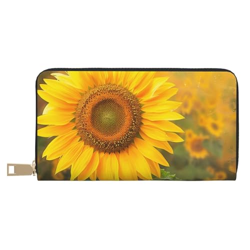 JKLQWC Lange Geldbörse mit Sonnenblumen-Aufdruck für Damen und Herren, stilvolle und niedliche PU-Leder-Geldbörse mit Münzgeldbörse und Kreditkartenfach, weiß, Einheitsgröße, Modern von JKLQWC