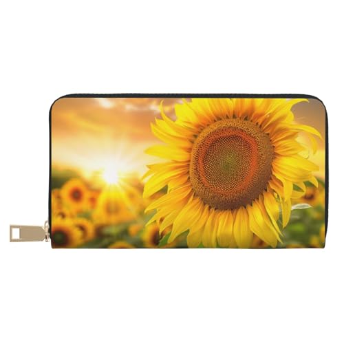 JKLQWC Lange Geldbörse mit Sonnenblumen-Aufdruck für Damen und Herren, stilvolle und niedliche PU-Leder-Geldbörse mit Münzgeldbörse und Kreditkartenfach, weiß, Einheitsgröße, Modern von JKLQWC