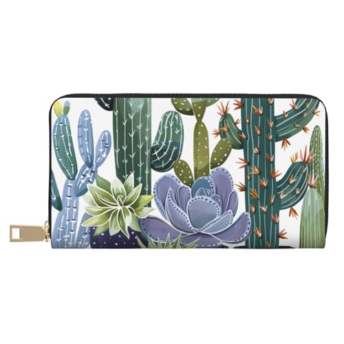 JKLQWC Lange Geldbörse mit Sukkulenten-Motiv, für Damen und Herren, stilvolle und niedliche PU-Leder-Geldbörse mit Münzfach und Kreditkartenfach, weiß, Einheitsgröße, Modern von JKLQWC