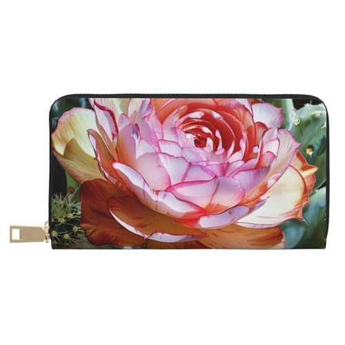 JKLQWC Lange Geldbörse mit Sukkulenten-Rosen-Motiv, für Damen und Herren, lustig, PU-Leder, Geldbörse mit Münzgeldbörse und Kartenhalter, weiß, Einheitsgröße, Modern von JKLQWC