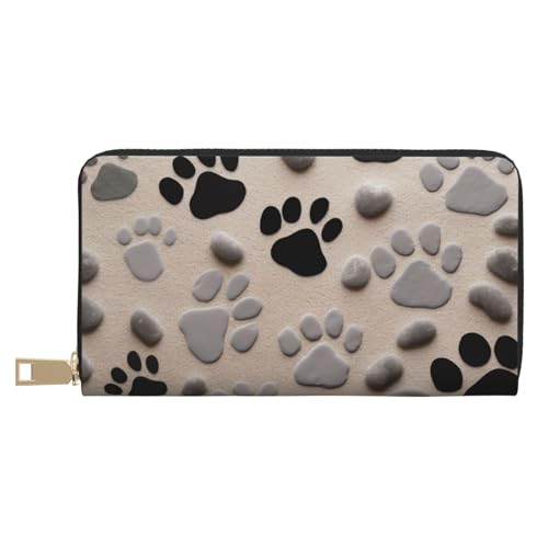 JKLQWC Lange Geldbörse mit Tierpfotenabdrücken für Damen und Herren, stilvolle und niedliche PU-Leder-Geldbörse mit Münzgeldbörse und Kreditkartenfach, weiß, Einheitsgröße, Modern von JKLQWC