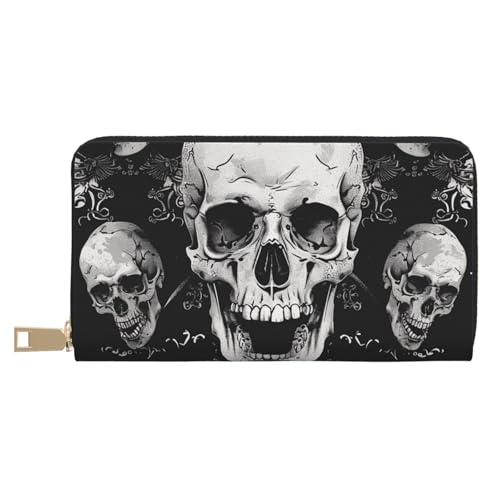 JKLQWC Lange Geldbörse mit Totenkopf-Hintergrund, für Damen und Herren, stilvolle und niedliche PU-Leder-Geldbörse mit Münzgeldbörse und Kreditkartenfach, weiß, Einheitsgröße, Modern von JKLQWC
