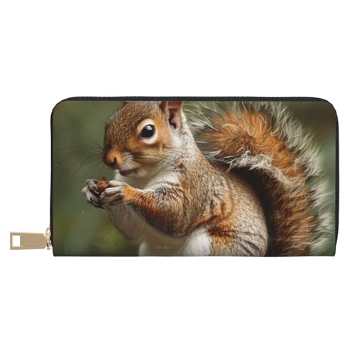 JKLQWC Langes Portemonnaie mit Eichhörnchen-Aufdruck für Damen und Herren, stilvolle und niedliche PU-Leder-Geldbörse mit Münzgeldbörse und Kreditkartenfach, weiß, Einheitsgröße, Modern von JKLQWC