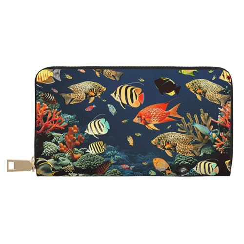 JKLQWC Langes Portemonnaie mit Fischmuster für Damen und Herren, lustige PU-Leder-Geldbörse mit Münzgeldbörse und Kartenhalter, weiß, Einheitsgröße, Modern von JKLQWC