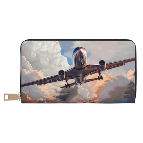 JKLQWC Langes Portemonnaie mit Flugzeug-Kunstdruck für Damen und Herren, lustige PU-Leder-Geldbörse mit Münzgeldbörse und Kartenhalter, weiß, Einheitsgröße, Modern von JKLQWC