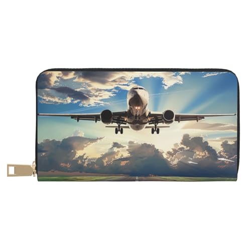 JKLQWC Langes Portemonnaie mit Flugzeugdruck für Damen und Herren, lustige PU-Leder-Geldbörse mit Münzgeldbörse und Kartenhalter, weiß, Einheitsgröße, Modern von JKLQWC
