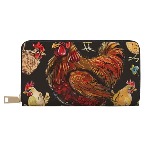 JKLQWC Langes Portemonnaie mit Hühneraufdruck, für Damen und Herren, stilvolle und niedliche PU-Leder-Geldbörse mit Münzgeldbörse und Kreditkartenfach, weiß, Einheitsgröße, Modern von JKLQWC
