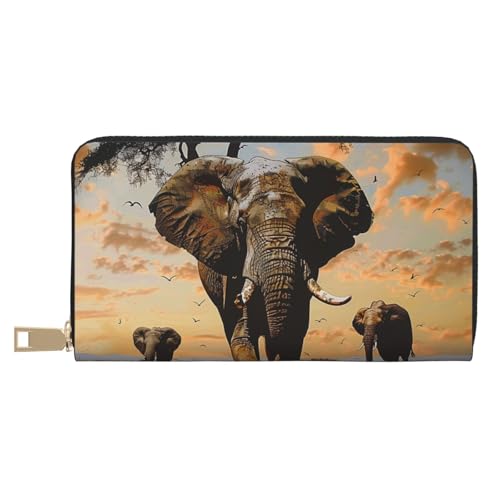 JKLQWC Langes Portemonnaie mit afrikanischem Elefantenmotiv, für Damen und Herren, lustig, PU-Leder, Geldbörse mit Münzgeldbörse und Kartenhalter, weiß, Einheitsgröße, Modern von JKLQWC