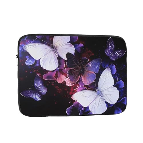 JKLQWC Laptoptasche für Herren und Damen, mit Schmetterlingen, stoßfest, für Reisen, Büro, Schule, Weiß / Violett, Schwarz , 10 inch von JKLQWC