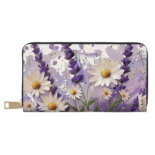 JKLQWC Lavendel und Gänseblümchen bedruckte lange Geldbörse für Damen und Herren, lustige PU-Leder-Geldbörse mit Münzgeldbörse und Kartenhalter, weiß, Einheitsgröße, Modern von JKLQWC