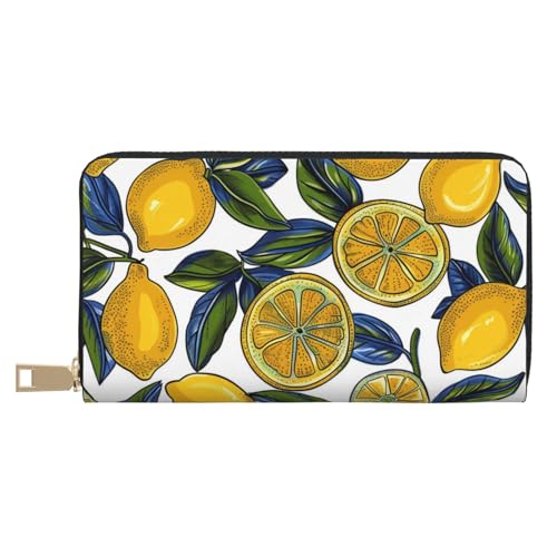 JKLQWC Lemon Fruit Pattern Printed Long Wallet for Women Men Funny PU Leather Wallet with Coin Purse and Card Holder, weiß, Einheitsgröße, Modern von JKLQWC