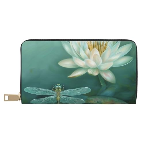 JKLQWC Libelle mit Seerose bedruckt, lange Geldbörse für Damen und Herren, lustige PU-Leder-Geldbörse mit Münzgeldbörse und Kartenhalter, weiß, Einheitsgröße, Modern von JKLQWC