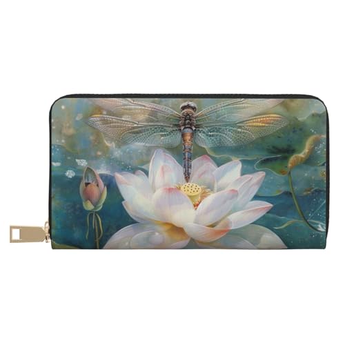JKLQWC Libelle und Blume bedruckte lange Geldbörse für Damen und Herren, lustige PU-Leder-Geldbörse mit Münzgeldbörse und Kartenhalter, weiß, Einheitsgröße, Modern von JKLQWC