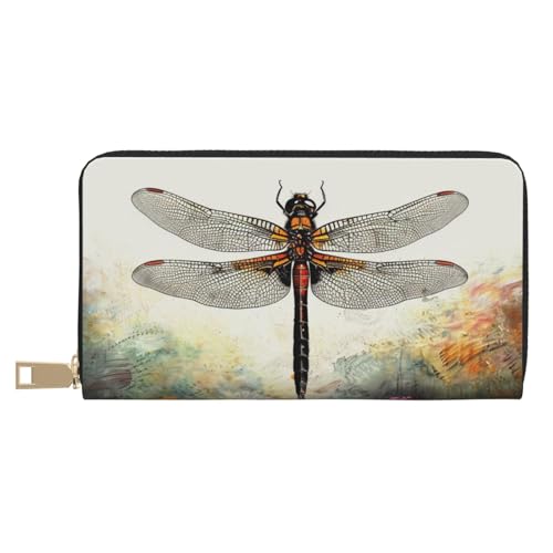 JKLQWC Libellen-bedruckte lange Geldbörse für Damen und Herren, stilvolle und niedliche PU-Leder-Geldbörse mit Münzgeldbörse und Kreditkartenfach, weiß, Einheitsgröße, Modern von JKLQWC
