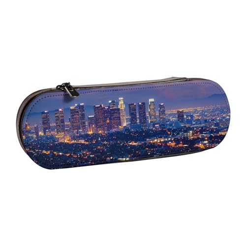 JKLQWC Los Angeles Skyline bedrucktes Federmäppchen, niedliches Federmäppchen, PU-Leder, Reißverschluss, Federmäppchen, Organizer für Büro, Schule, Reisen, Schwarz , Einheitsgröße, Schulranzen von JKLQWC