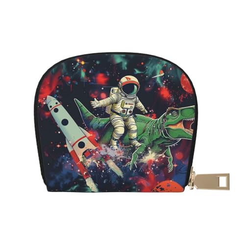 JKLQWC Lustige Astronauten-Dinosaurier-Raketen-bedruckte Kartenetui für Damen und Herren, niedlicher Reißverschluss, Kartenetui, Mini-Münzgeldbörse mit 12 Kartenfächern, weiß, Einheitsgröße, von JKLQWC