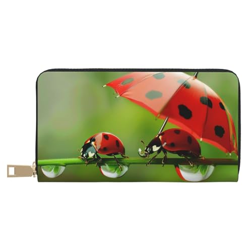 JKLQWC Lustige Ladybug bedruckte lange Geldbörse für Damen und Herren, lustige PU-Leder-Geldbörse mit Münzgeldbörse und Kartenhalter, weiß, Einheitsgröße, Modern von JKLQWC