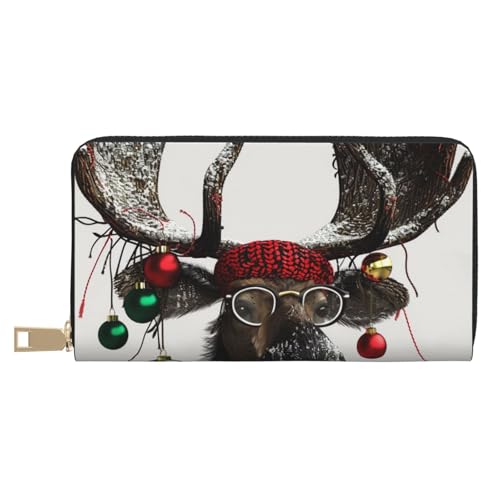 JKLQWC Lustige Weihnachten Elch Gedruckt Lange Geldbörse für Damen Herren Lustige PU Leder Geldbörse mit Münzgeldbörse und Kartenhalter, weiß, Einheitsgröße, Modern von JKLQWC