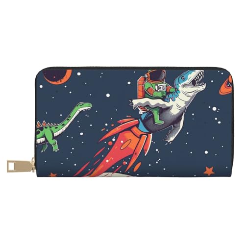 JKLQWC Lustiger Astronaut, niedlicher Dinosaurier-Rakete, bedruckt, lange Geldbörse für Damen und Herren, lustige PU-Leder-Geldbörse mit Münzgeldbörse und Kartenhalter, weiß, Einheitsgröße, Modern von JKLQWC