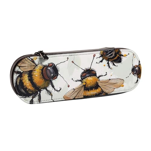 JKLQWC Lustiges Federmäppchen mit Bienen-Motiv, niedliches Federmäppchen, PU-Leder, Reißverschluss, Federmäppchen, Organizer für Büro, Schule, Reisen, Schwarz , Einheitsgröße, Schulranzen von JKLQWC
